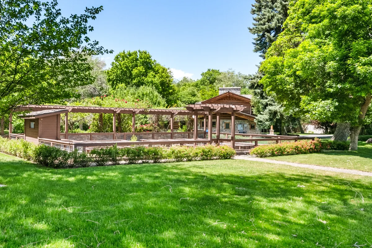 Timber pergola and landscaped garden seating area